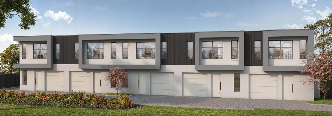 Artist impression of all five townhouses at Seven on Holman seen together from Holman Road.